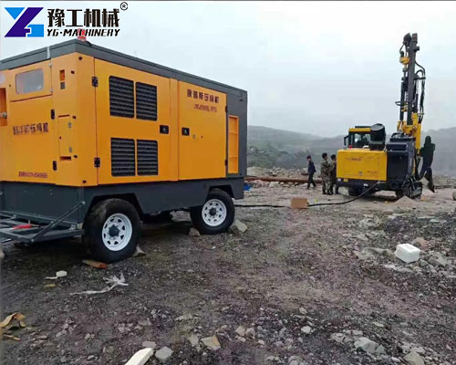 air compressor working with drilling machine