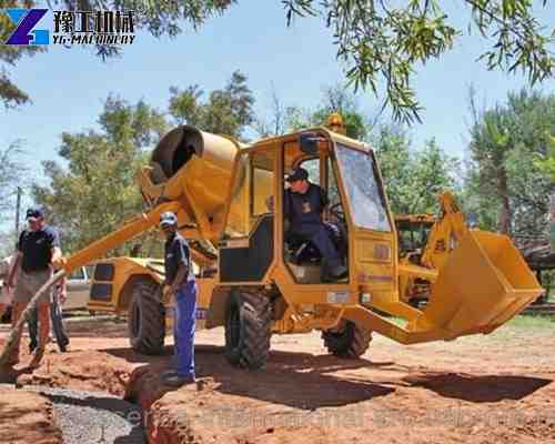 self loading concrete truck mixer in construction site