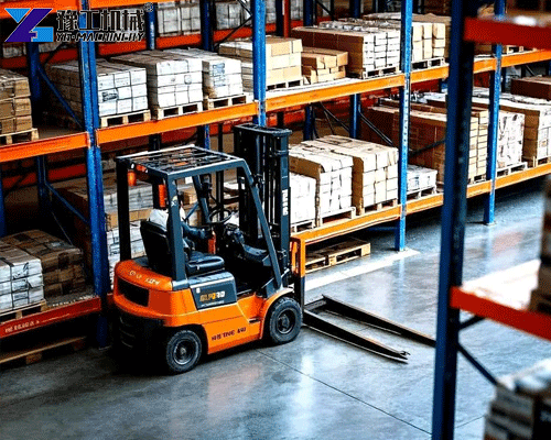 electric forklift maneuvering narrow aisles