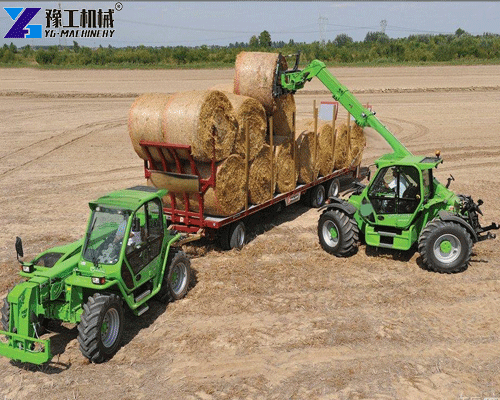telehandler lifting hay bales