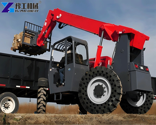 agricultural telehandler with telescopic boom stacking pallets