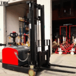 Electric Reach Stacker Delivered to France automatic pallet stacker operating in warehouse
