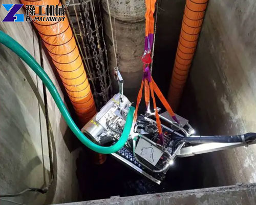 underground sewer cleaning robot removing sediment