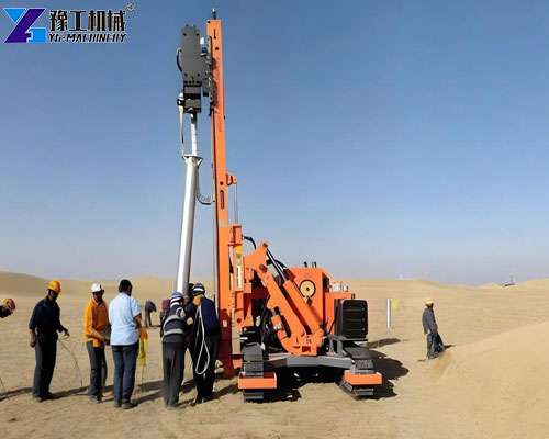 photovoltaic pile driver machine working on solar farm project