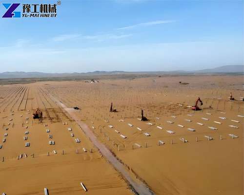 desert solar farm construction site overview
