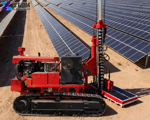 Solar pile ramming for foundation installation at a ground-mounted solar farm